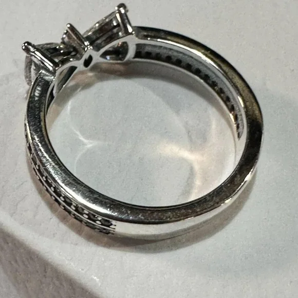 Genuine PANDORA 925 Ale Sparkling Bow Double Row Ring #193552C01 Size 9 - Picture 4 of 7